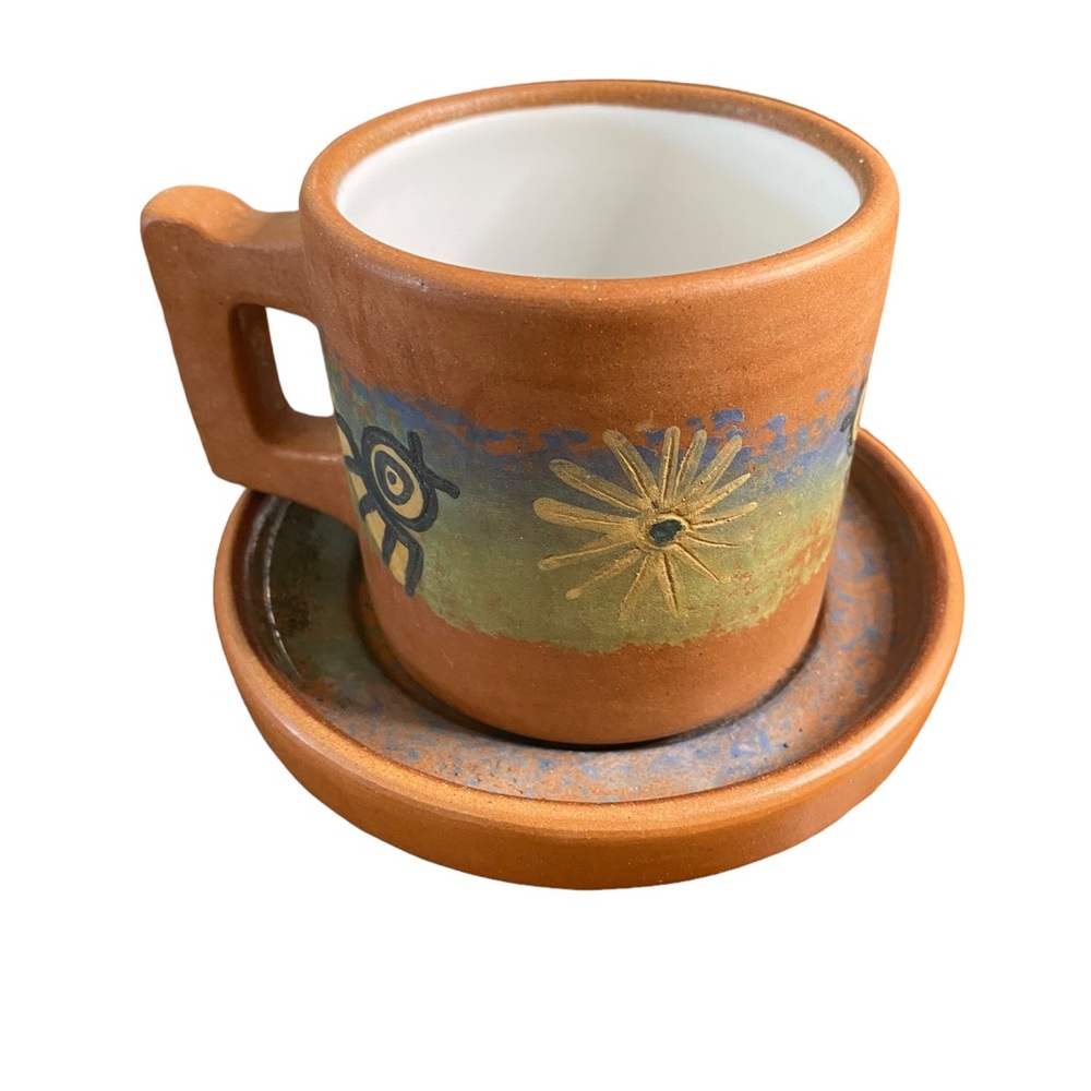 Peru handmade cup mug & saucer plate Hieroglyphics